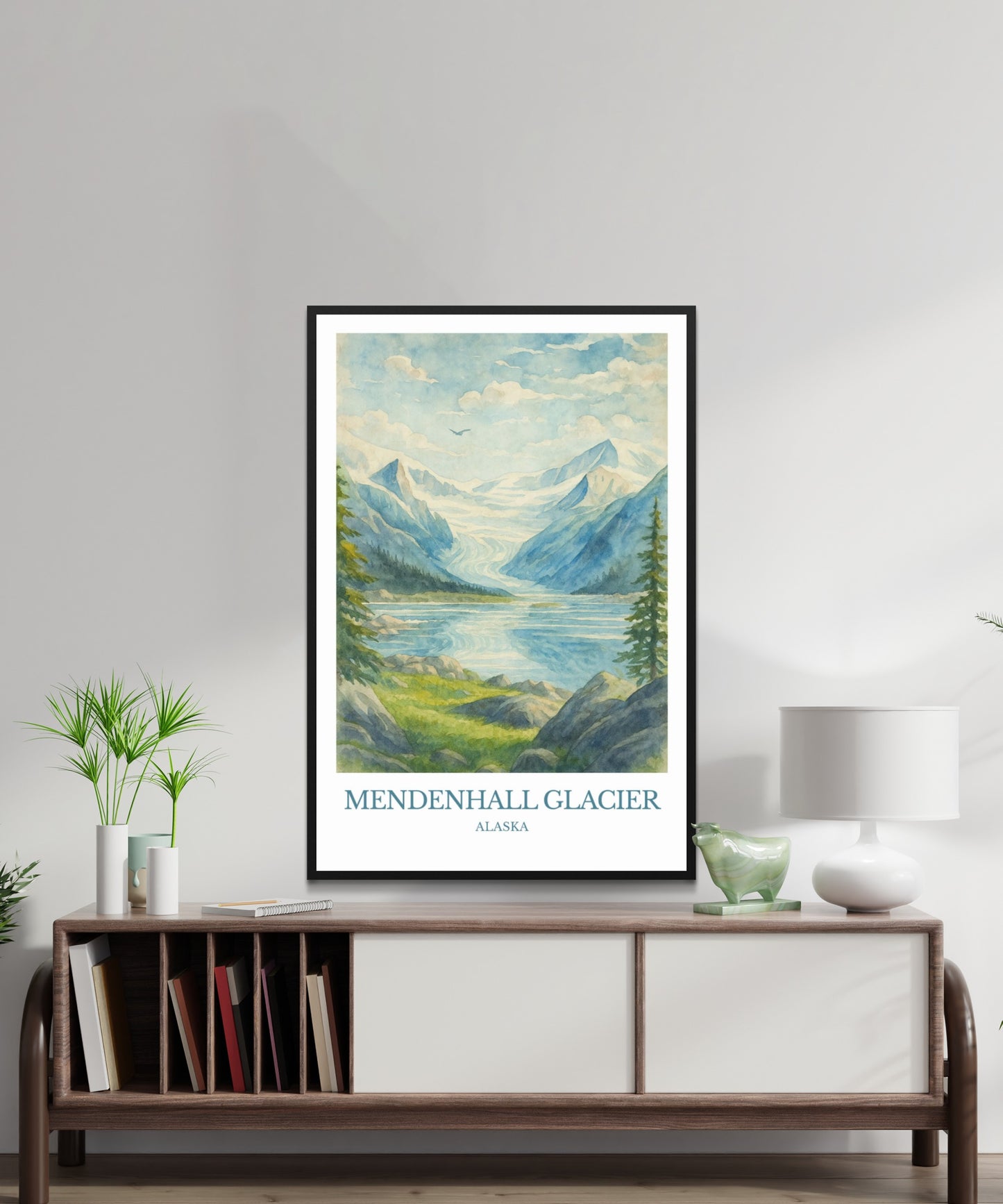 Mendenhall Glacier, Watercolor design poster, Alaska Print, Mendenhall Glacier Wall Art