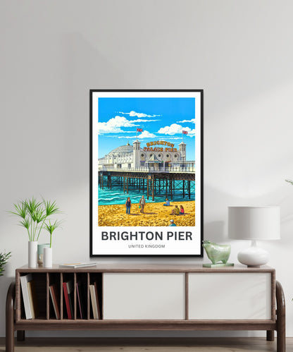 Brighton Pier Travel Poster - English Seaside Charm