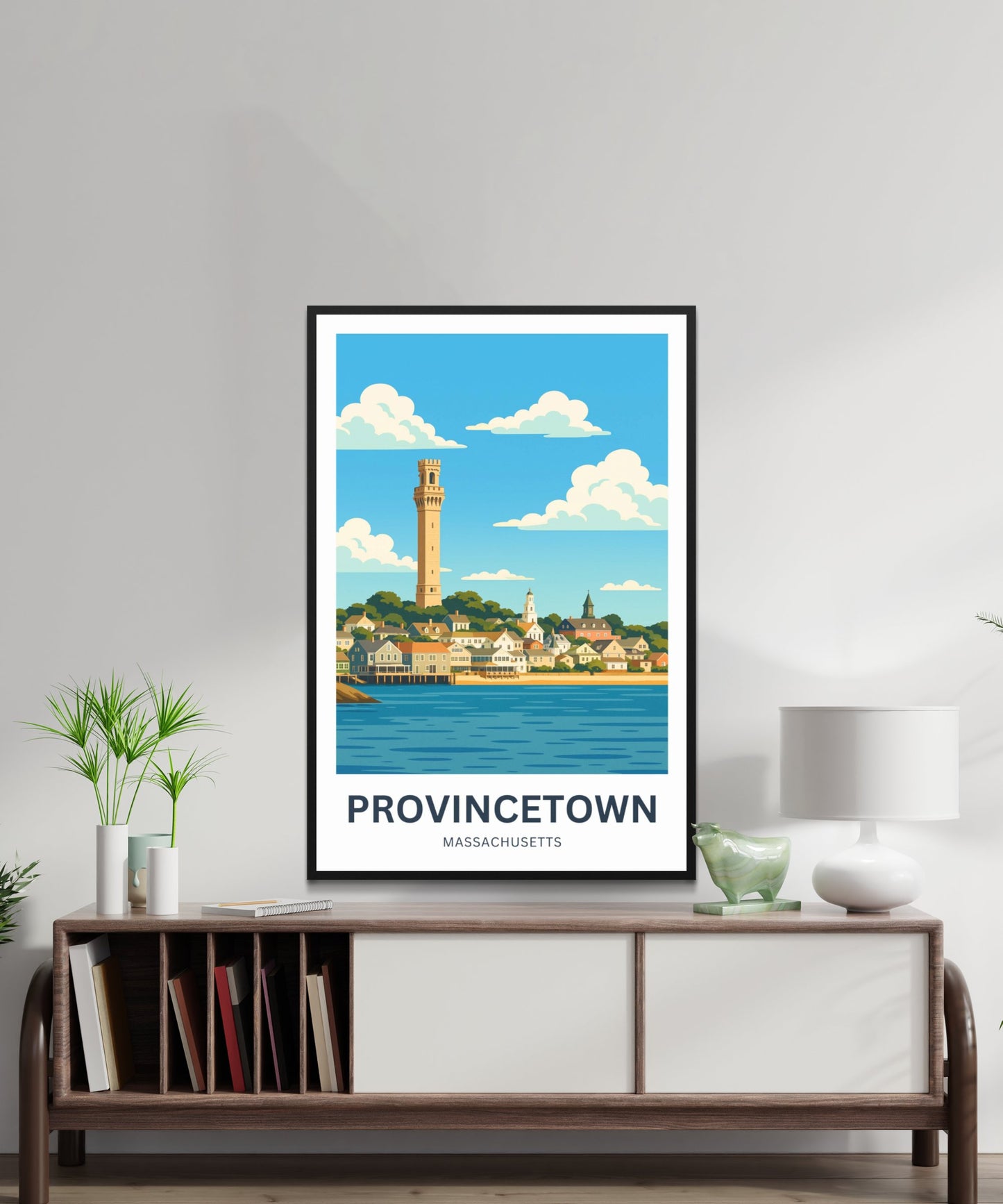 Provincetown Travel Poster- Pilgrim Monument by the Sea