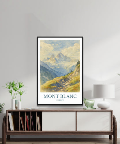 Mont Blanc, Watercolor design poster, France Print, Mont Blanc Wall Art