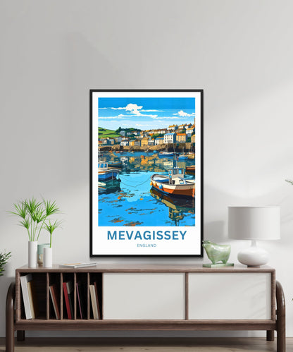 Mevagissey Travel Poster- Fishing Harbor and  Village