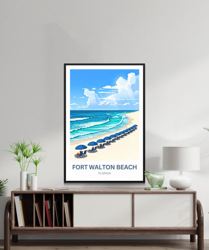 Fort Walton Beach Travel Poster - Ocean Views & Good Vibes Vacay