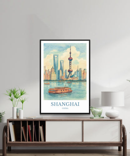 Shanghai, Watercolor design poster, China Print, Shanghai Wall Art