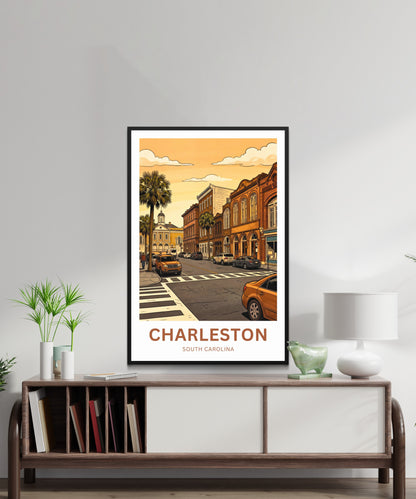 Charleston Historic District Travel Poster - Historic Street Scene