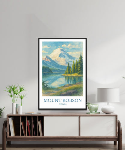 Mount Robson, Watercolor design poster, CanadaPrint, Mount Robson Wall Art