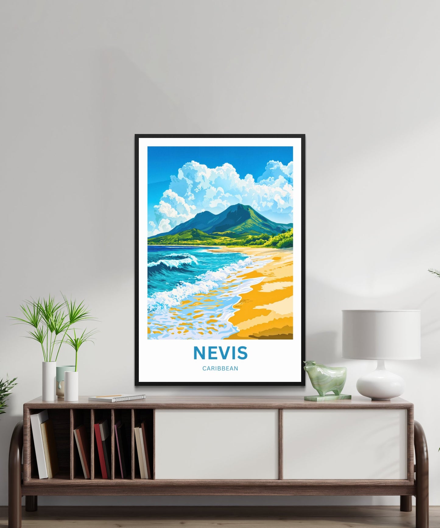 Nevis Travel Poster - Breathtaking Beach View in Caribbean Island