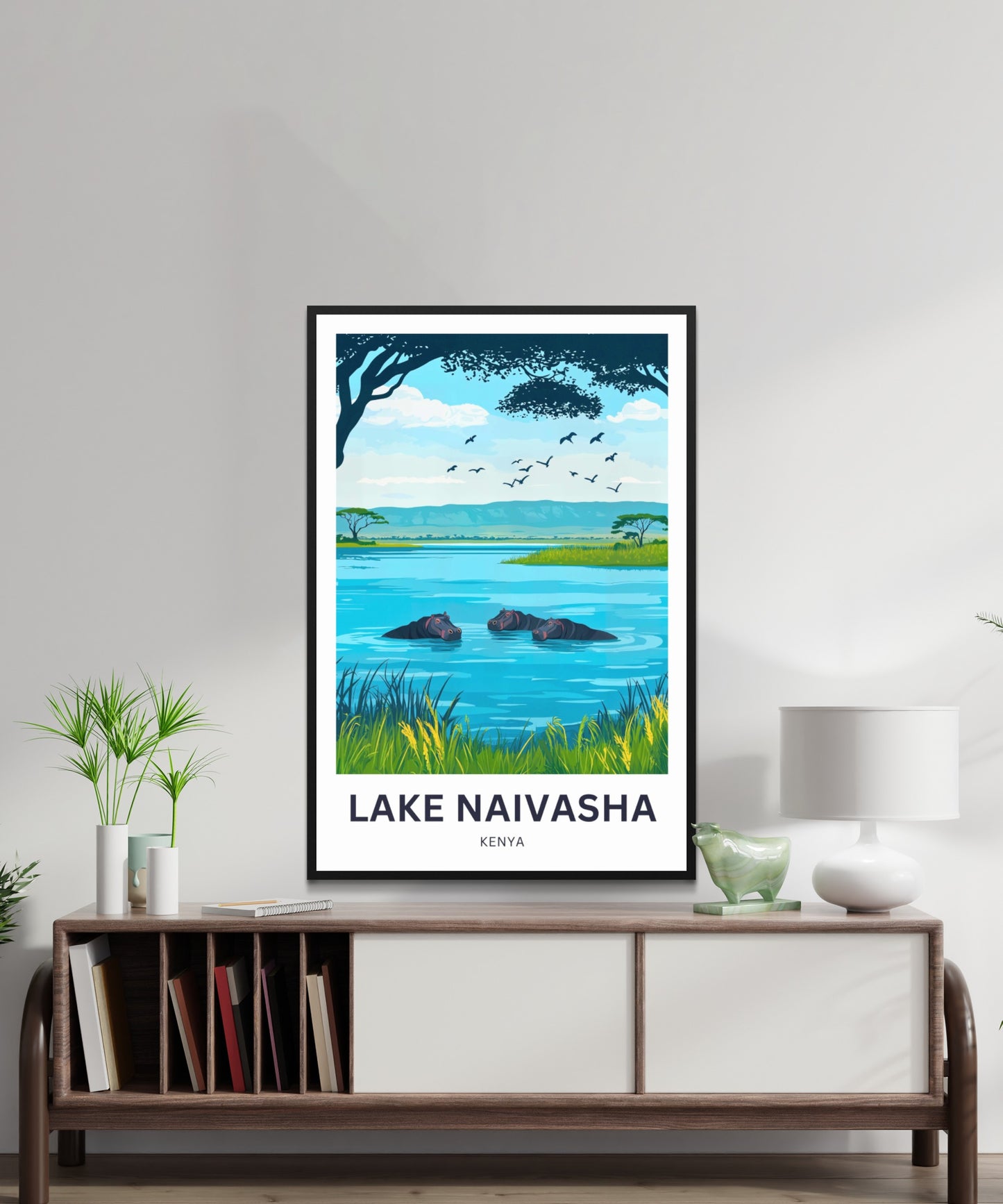 Lake Naivasha Travel Poster - Captivating Lake and Hippos