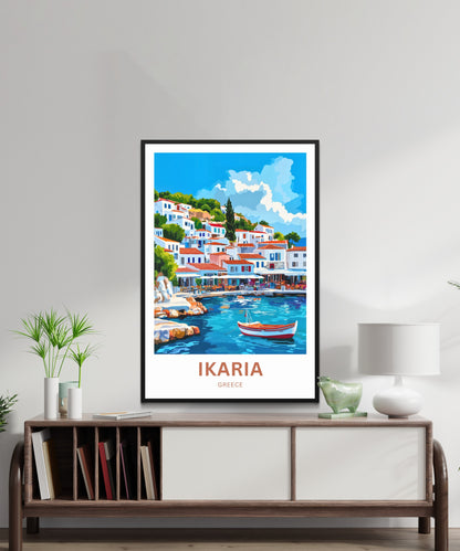 Ikaria Beach Travel Poster  - Mediterranean Charm