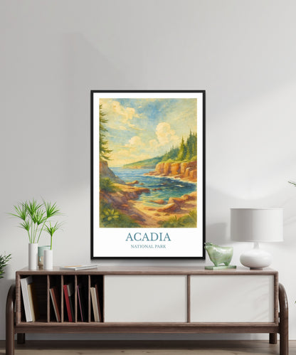Acadia, Watercolor design poster, National Park Print, Acadia Wall Art