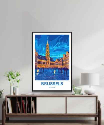 Brussels Travel Poster - Evening Lights of Belgium