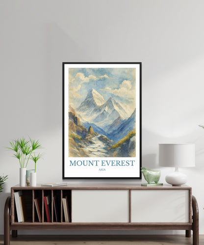 Mount Everest, Watercolor design poster, Asia Print, Mount Everest Wall Art