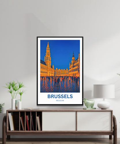 Brussels Travel Poster - Twilight Over Grand Place