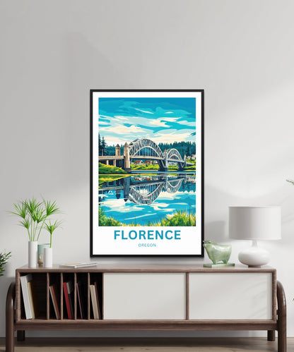Florence Oregon Travel Poster - Iconic River Bridge