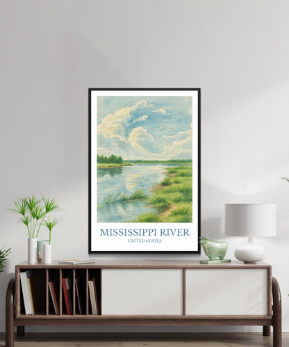 Mississippi River, Watercolor design poster, North America Print, Mississippi River Wall Art