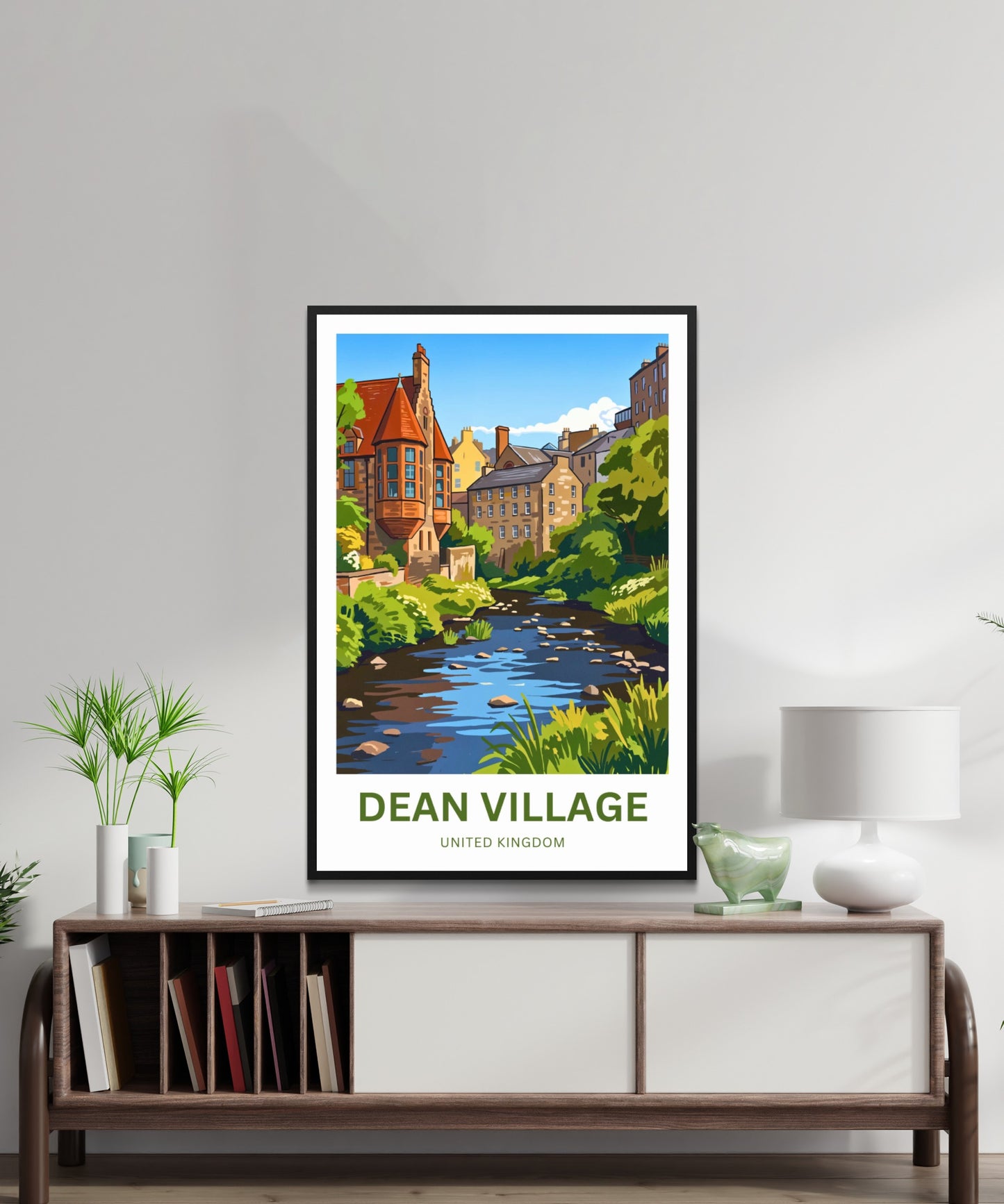 Dean Village Travel Poster - Riverside Stillness