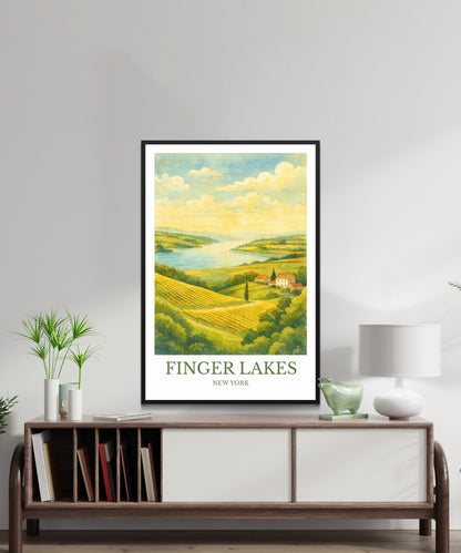 Finger Lakes, Watercolor design poster, New York Print, Finger Lakes Wall Art