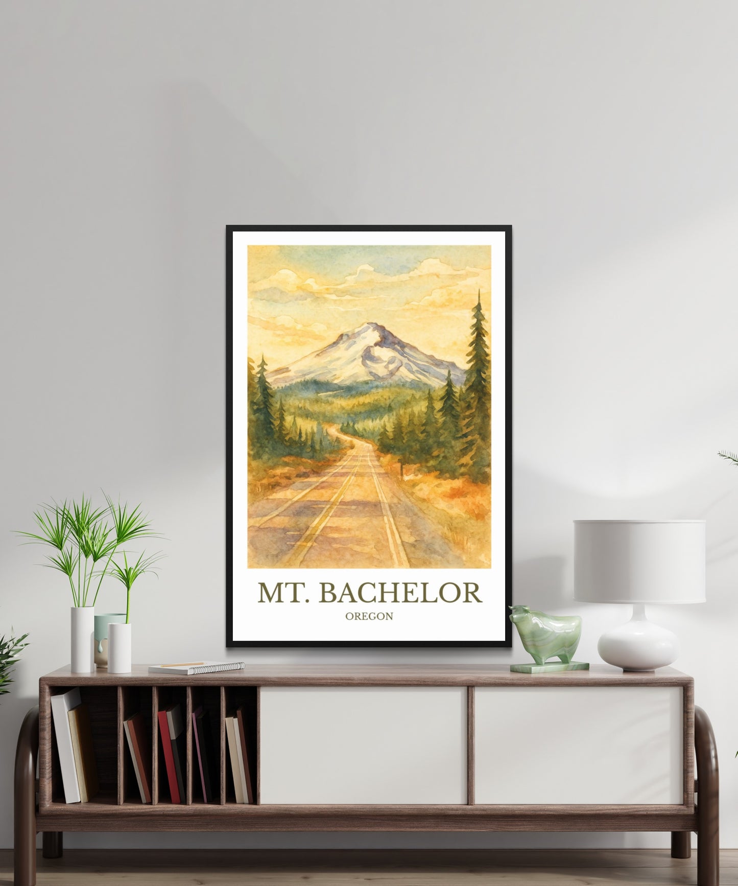 Mount Bachelor, Watercolor design poster, Oregon Print, Mount Bachelor Wall Art