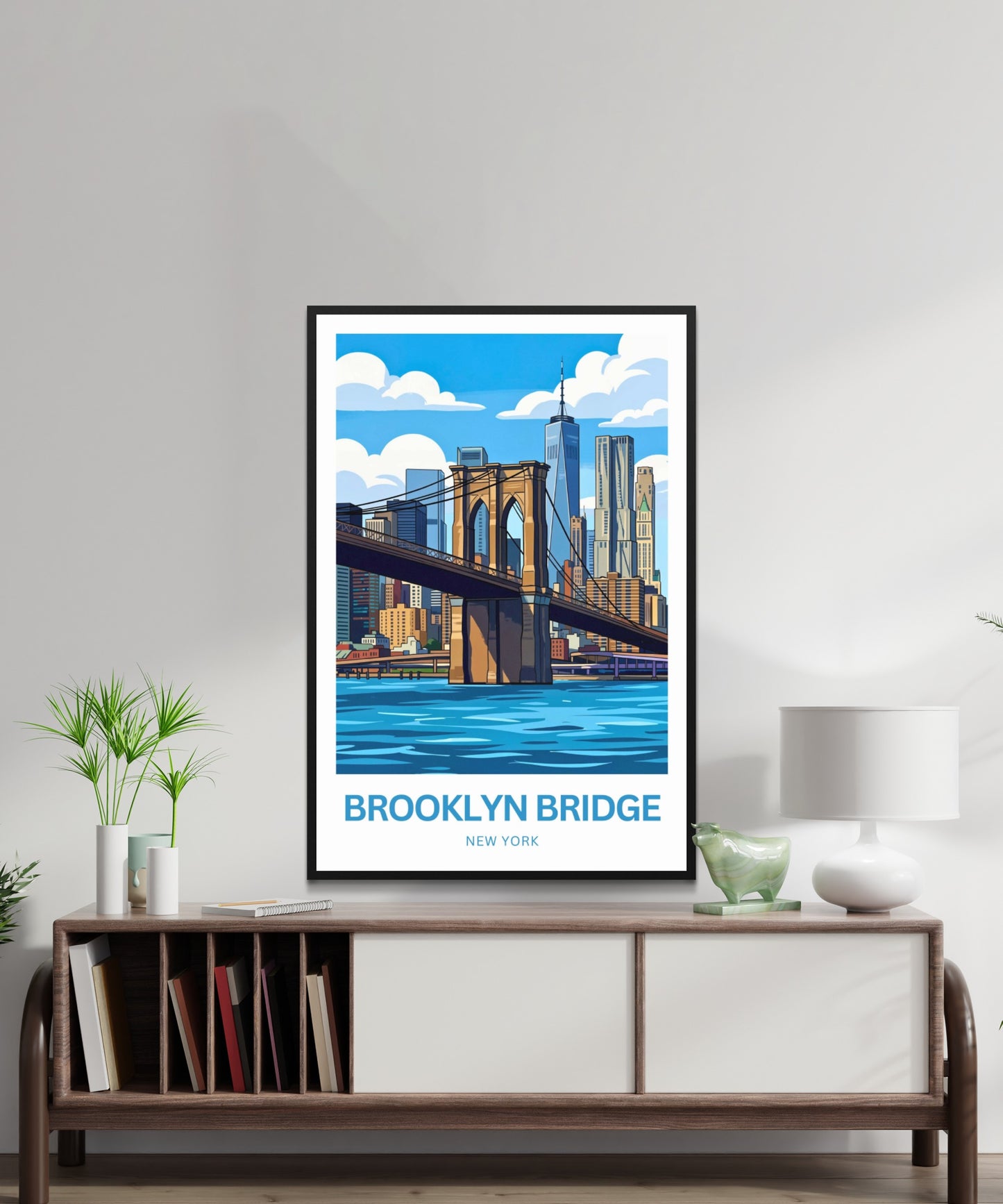 Brooklyn Bridge Travel Poster -  Skyline Over the Bridge