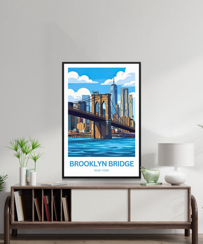 Brooklyn Bridge Travel Poster -  Skyline Over the Bridge