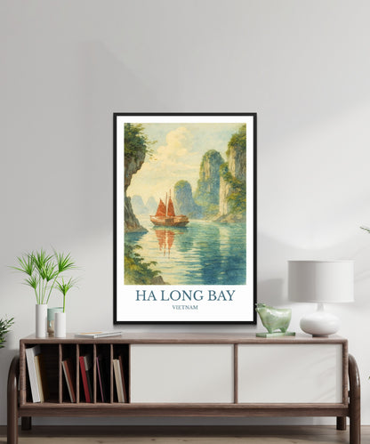 Hạ Long Bay, Watercolor design poster, Vietnam Print, Hạ Long Bay Wall Art