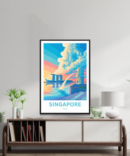 Singapore Travel Poster - The Watchful Merlion