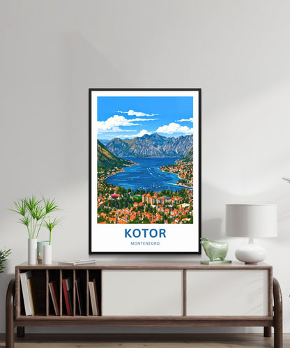 Kotor Travel Poster -   Montenegro Aerial Town View