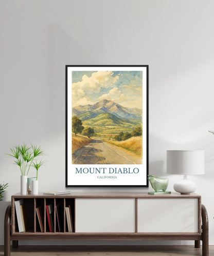 Mount Diablo, Watercolor design poster, California Print, Mount Diablo Wall Art
