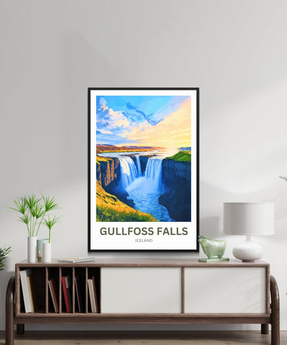 Gullfoss Falls Travel Poster - Majestic Waterfalls of Iceland