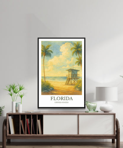 Florida, Watercolor design poster, United States Print, Florida Wall Art