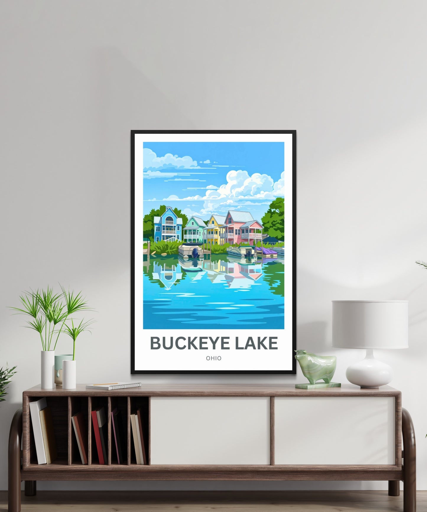 Buckeye Lake Travel Poster -  Beautiful Houses in Waterfront