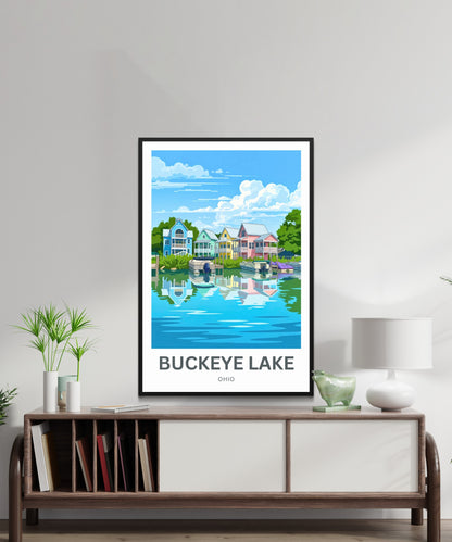 Buckeye Lake Travel Poster -  Beautiful Houses in Waterfront