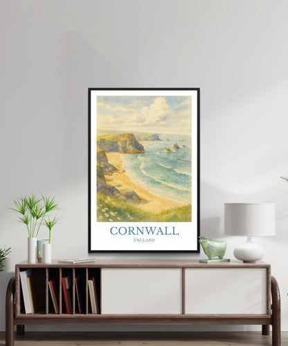 Cornwall, Watercolor design poster, England Print, Cornwall Wall Art