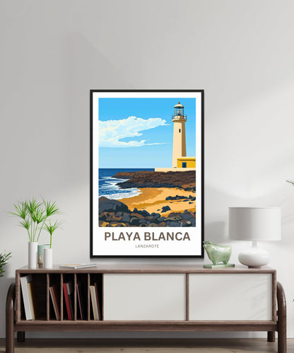 Playa Blanca Travel Poster- Captivating Serene Coast and lighthouse