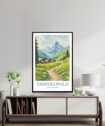 Grindelwald, Watercolor design poster, Switzerland Print, Grindelwald Wall Art