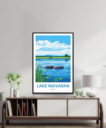 Lake Naivasha Travel Poster - Breathtaking Lake and Hippos