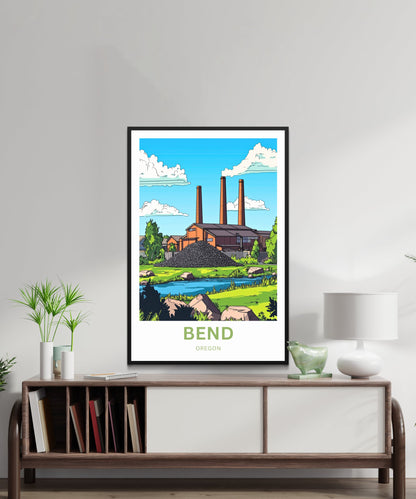 Bend Oregon Travel Poster - Historic Riverside Charm