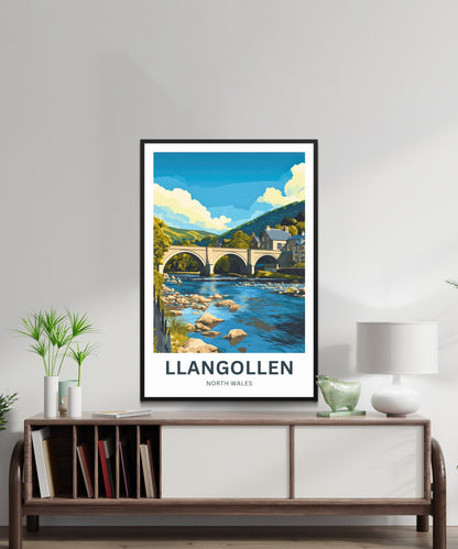 Llangollen Travel Poster - Bridge to the Welsh Hills