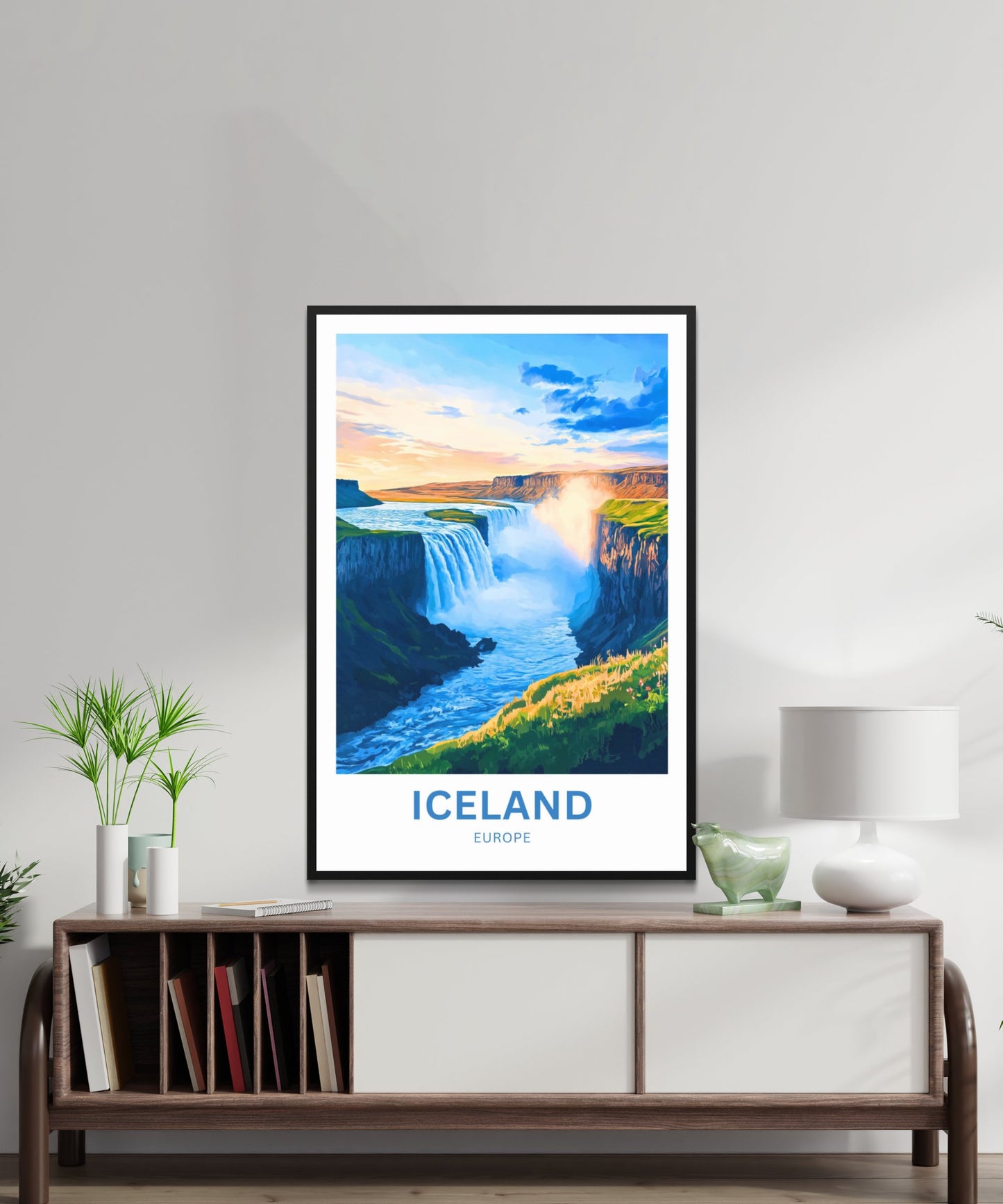 Iceland Travel Poster - Massive Europe Waterfalls