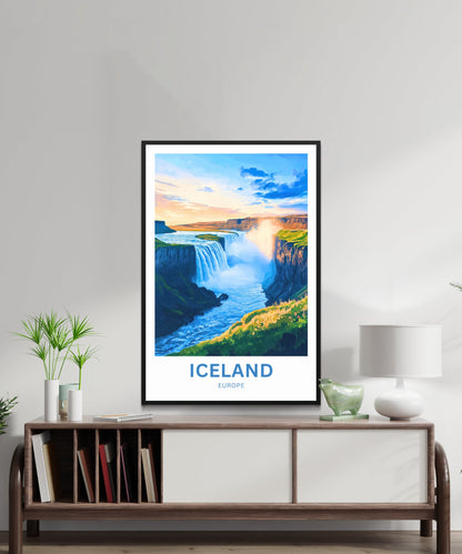 Iceland Travel Poster - Massive Europe Waterfalls