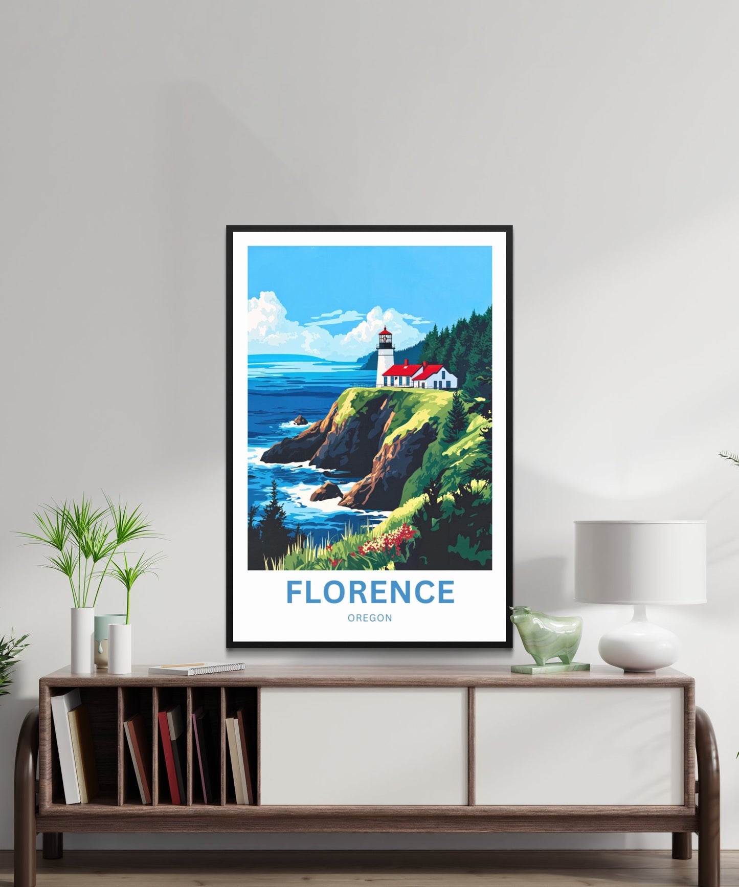 Florence Oregon Travel Poster - Captivating View of Heceta Head Lighthouse
