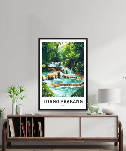 Luang Prabang Travel Poster - Captivating Waterfalls in Laos