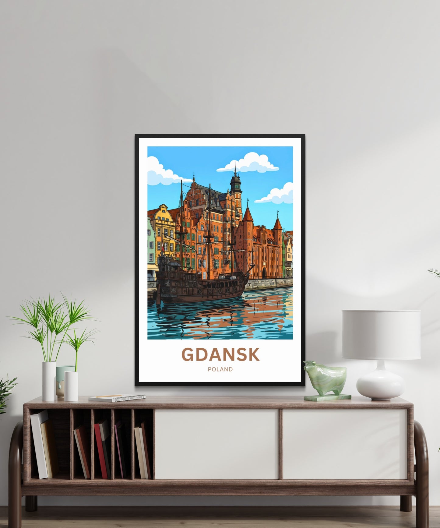 Gdańsk  Travel Poster - Stunning Castle, Ship and Waterfront Calm