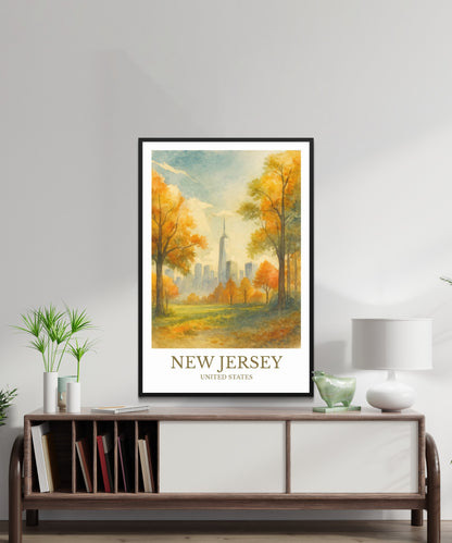 New Jersey, Watercolor design poster, United States Print, New Jersey Wall Art