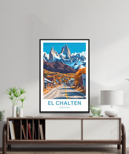 El Chalten Travel Poster - Street Mountain View