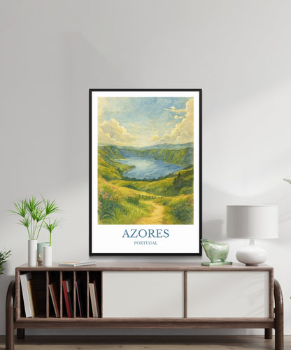 Azores, Watercolor design poster, Portugal Print, Azores Wall Art