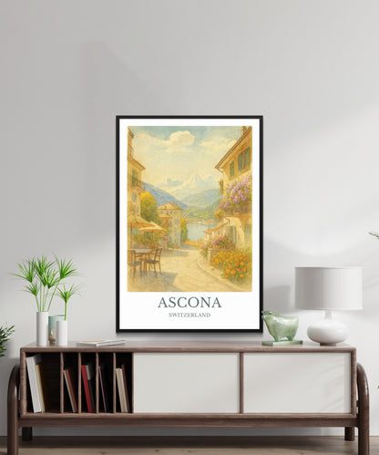 Ascona, Watercolor design poster, Switzerland Print, Ascona Wall Art