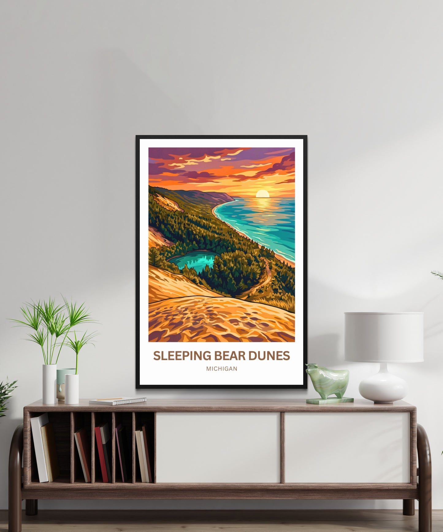 Sleeping Bear Dunes Travel Poster - Beautiful Sunset