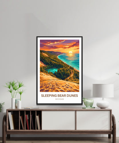 Sleeping Bear Dunes Travel Poster - Beautiful Sunset