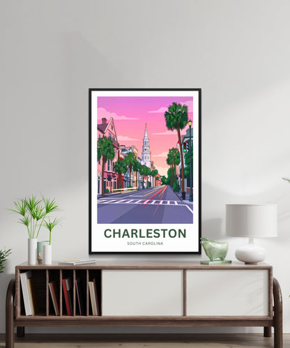 Charleston Historic District Travel Poster - Pinkish Glow