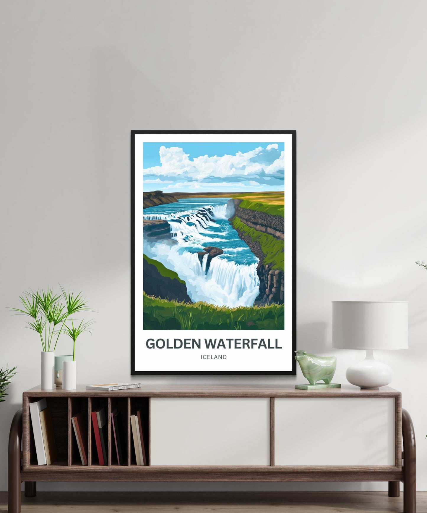 Golden Waterfall Travel Poster - Stunning View of Gullfoss Iceland